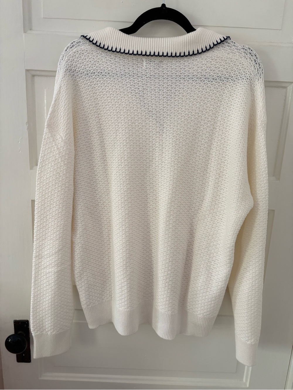 J. Crew Cream Sweater-polo with Navy Stitching - Picture 4 of 6